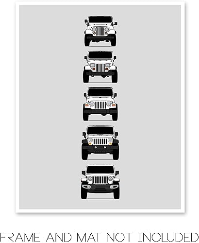 Miniatura 2 de Handmade Poster compatible with Jeep Wrangler Generations and Print of CJ, YJ, TJ, JK, JL - White, 11x14" Satin Print (Unframed) - Gift for Car 3.