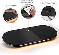 Vista 3 de TSJ OFFICE Glass Desktop Whiteboard - 17 X 7 Inches Small Dry Erase Board with Warm Light, Black Glass White Board Surface Notepad with 1 Drawer