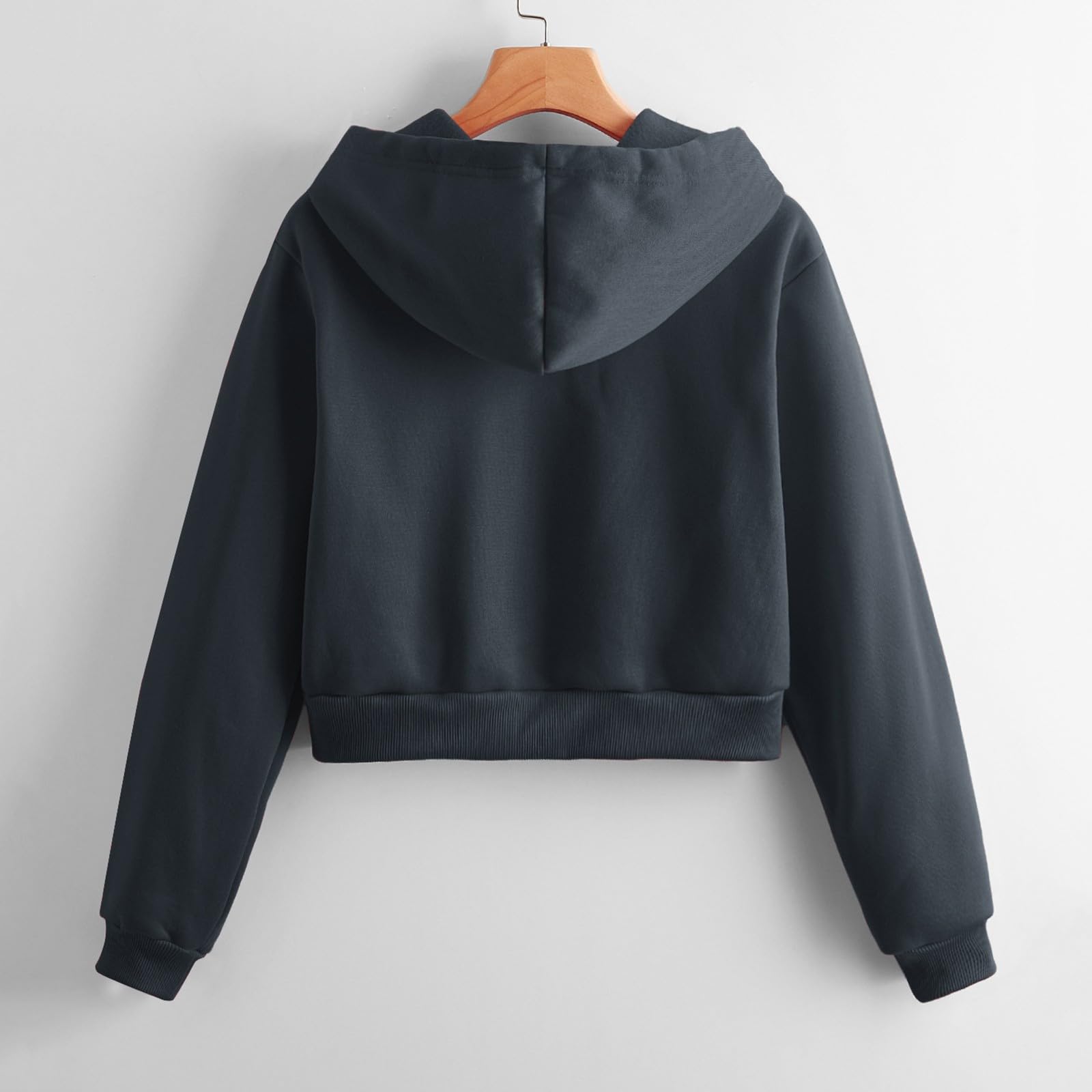 Generico Sweat-shirt court noir pour femme avec fermeture éclair – Sweat à capuche surdimensionné pour femme, doux, léger, gris, haut de sport, thermique, confortable, vêtements d'automne, mode, avec