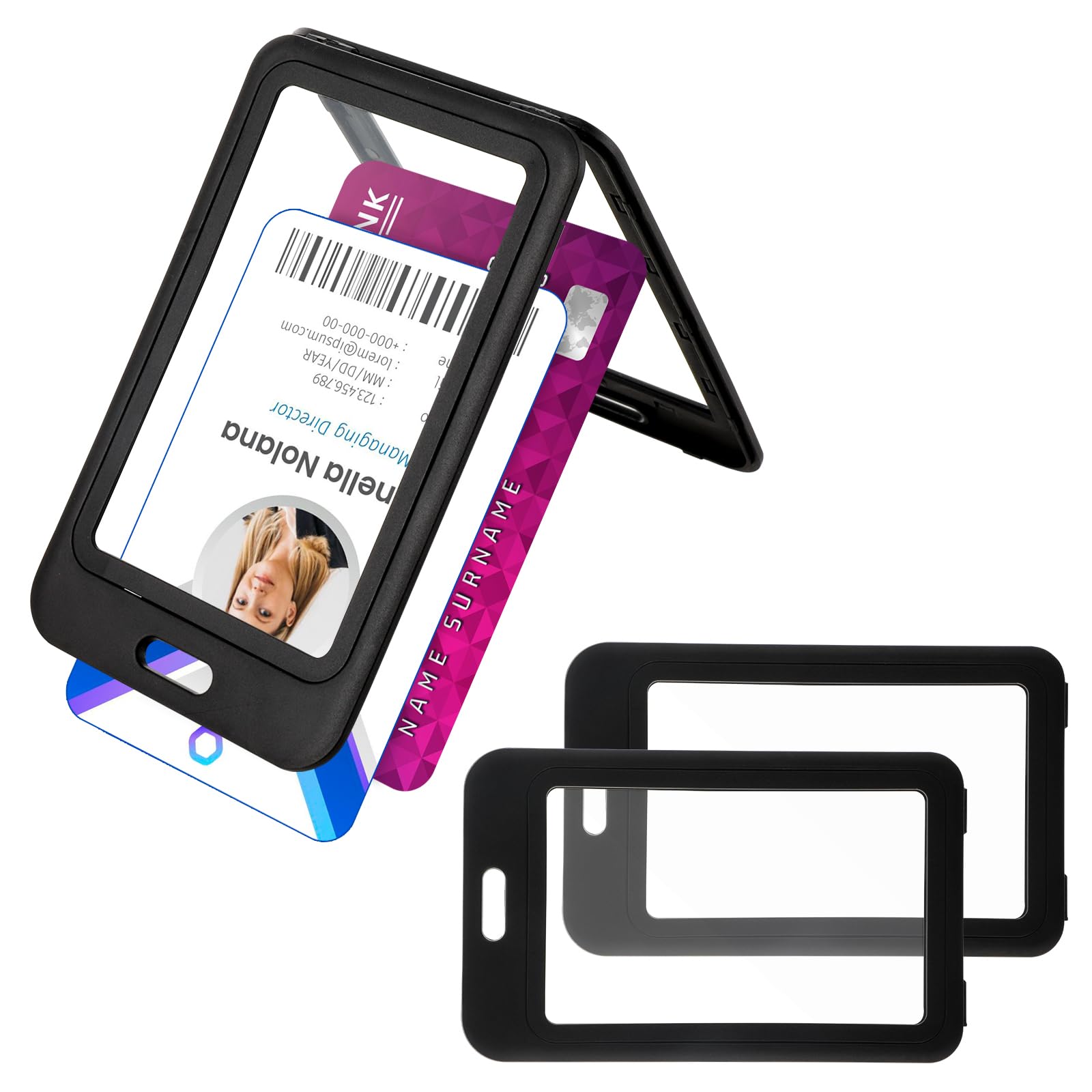 Bewudy Pack of 3 ID Sleeves, Card Sleeves, Double-Sided Transparent Card Case, Hard Plastic, Waterproof ID Card Holder for Office School ID Credit Proximity Key Card, Driving License and Passport