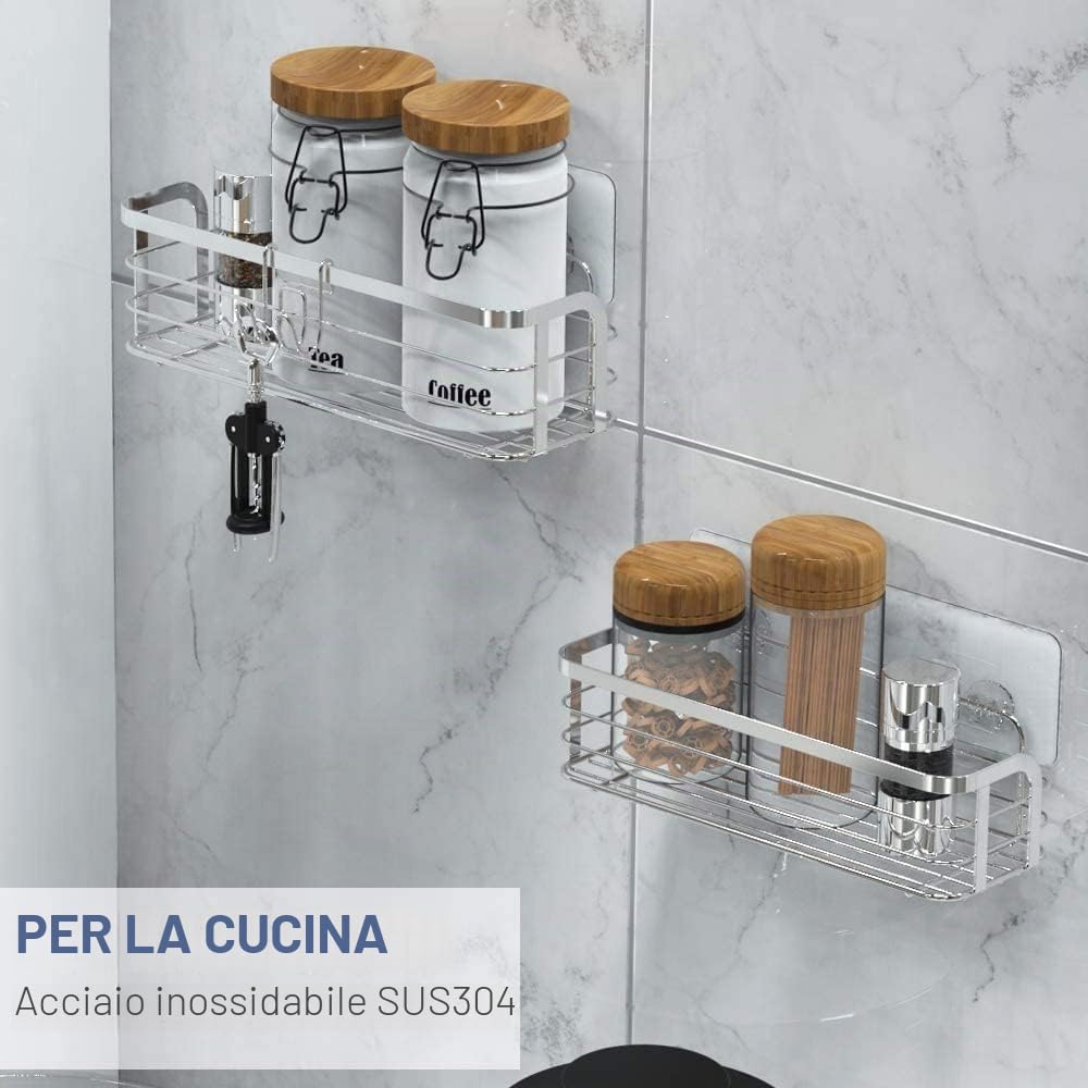 Avoalre Set di 2 ripiani per doccia, in acciaio inossidabile, con gancio per WC, cucina, senza foratura, set da 2