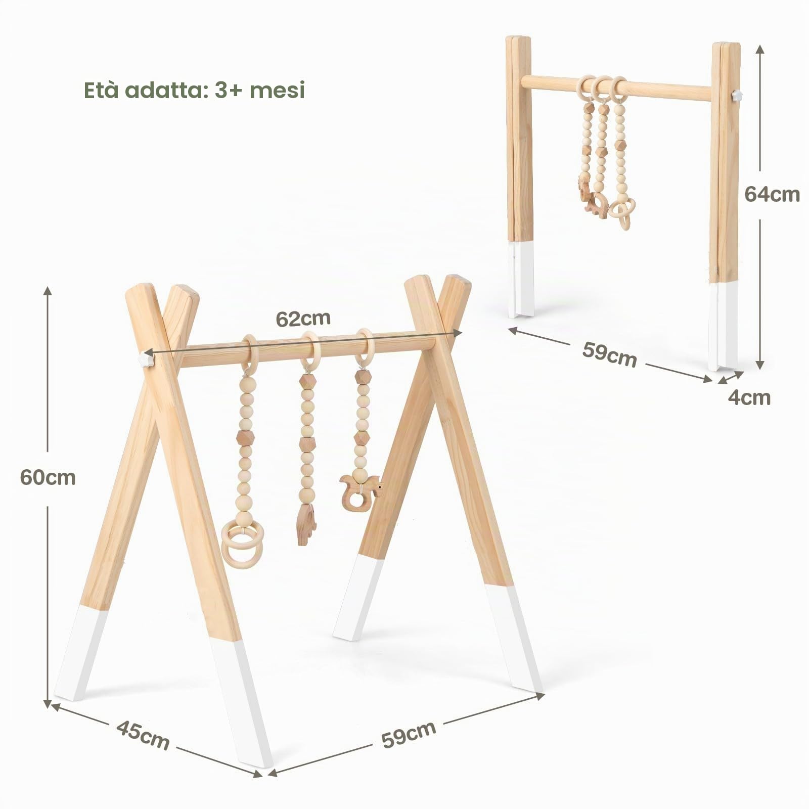 LIFEZEAL Portico di risveglio, arco di risveglio, giocattolo di attività, in legno, palestra per bambini pieghevole, trapezio di gioco per bambini 3+ mesi, cameretta dei bambini (bianco)