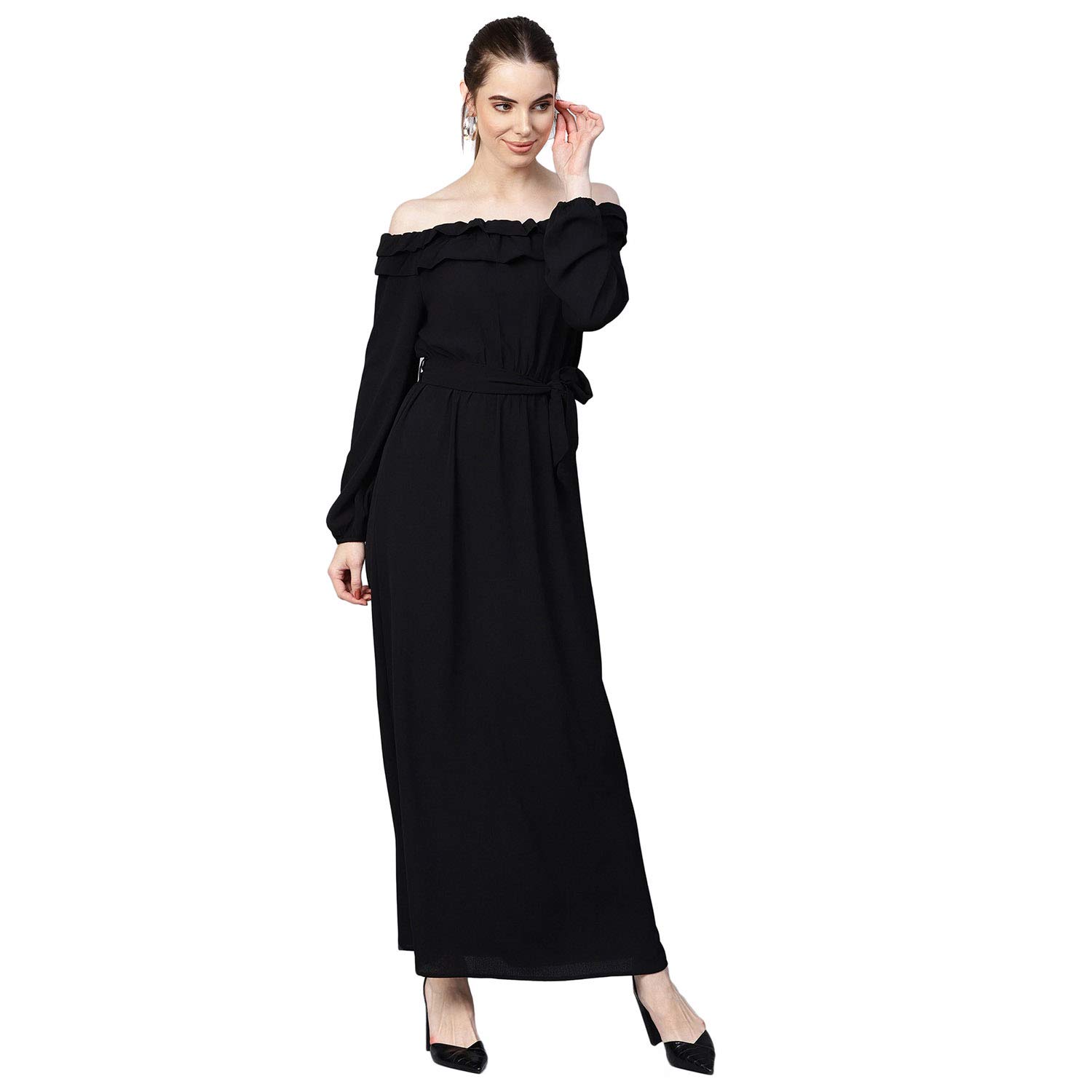 knee length dresses for ladies Red Wrap Ruffle Maxi Dress