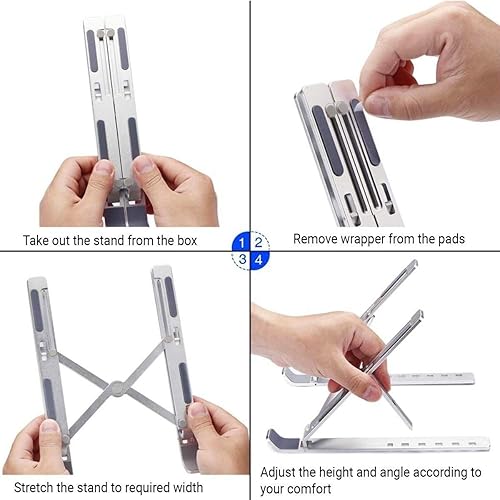 Miniatura 3 de Soporte de aluminio para laptop con 7 alturas ajustables, ligero y duradero, soporte elevador para laptop de 9 a 15.6 pulgadas, soporte de