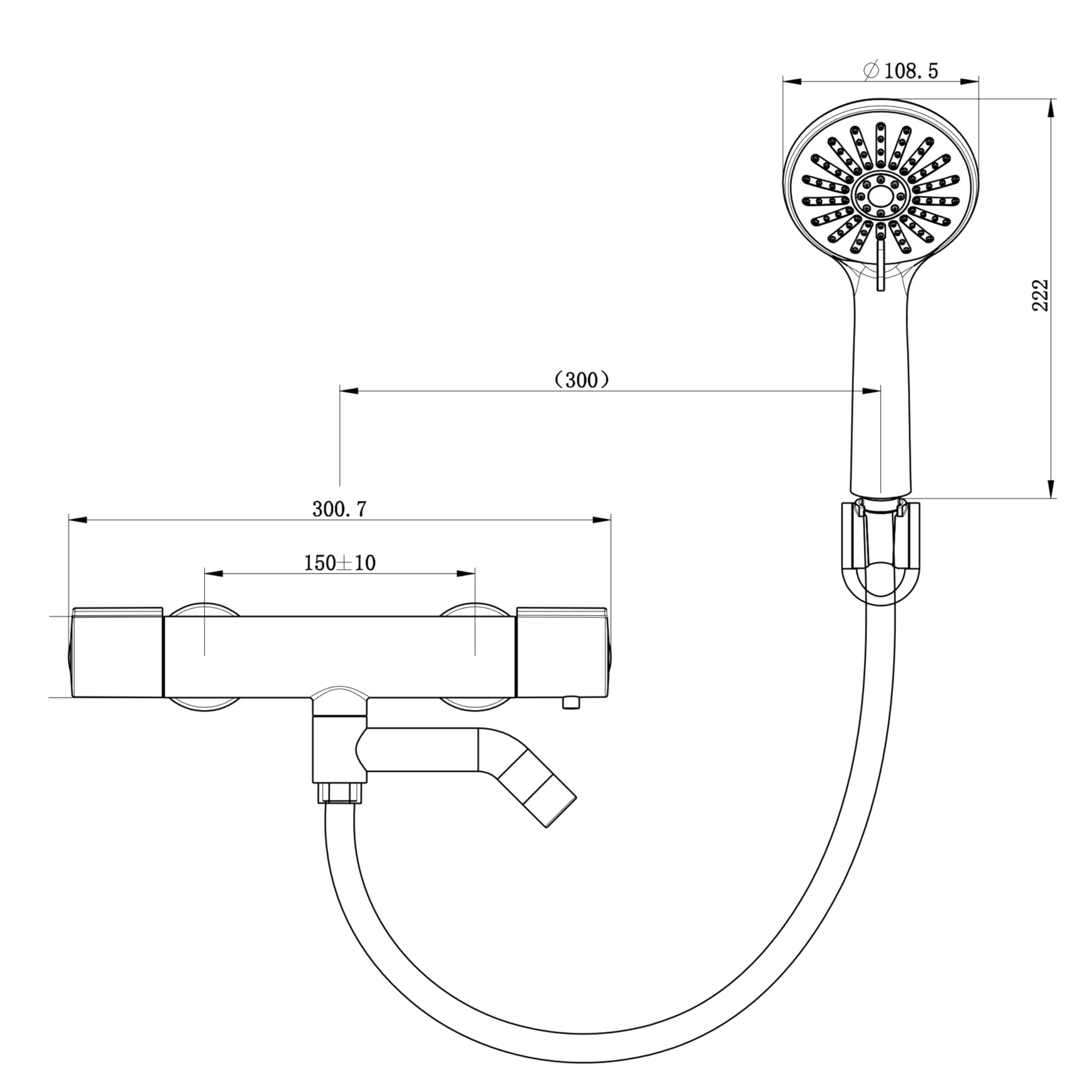 Mezclador Termostático, Grifería con Manguera y Alcachofa de Mano 3 Tipos de Chorro, Grifo de Ducha con Termostato para Bañera y Baño