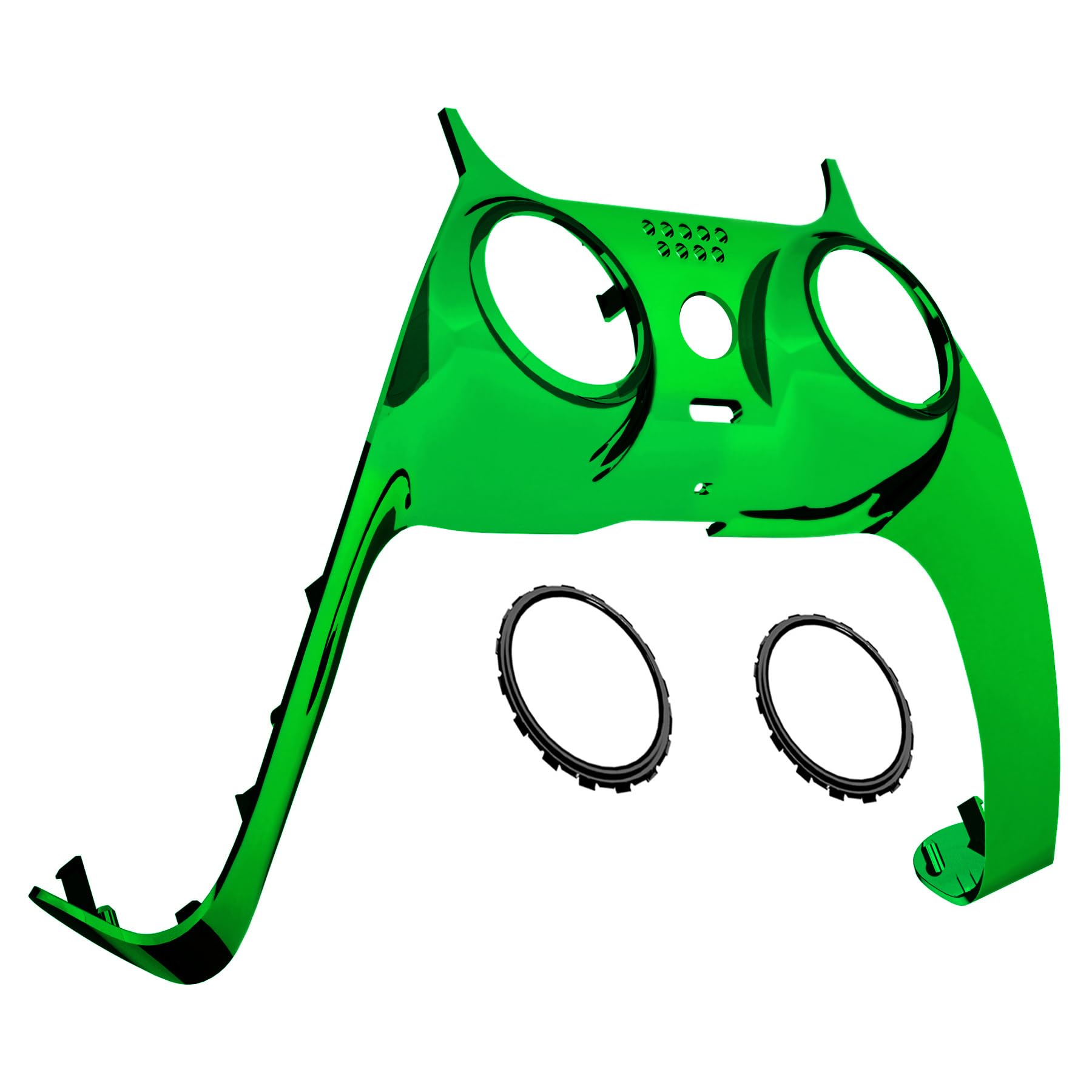eXtremeRate Chrome Green Glossy Decorative Trim Shell Compatible with p s 5 Controller, DIY Replacement Clip Shell, Custom Plates Cover Compatible with p s 5 Controller with Accent Rings