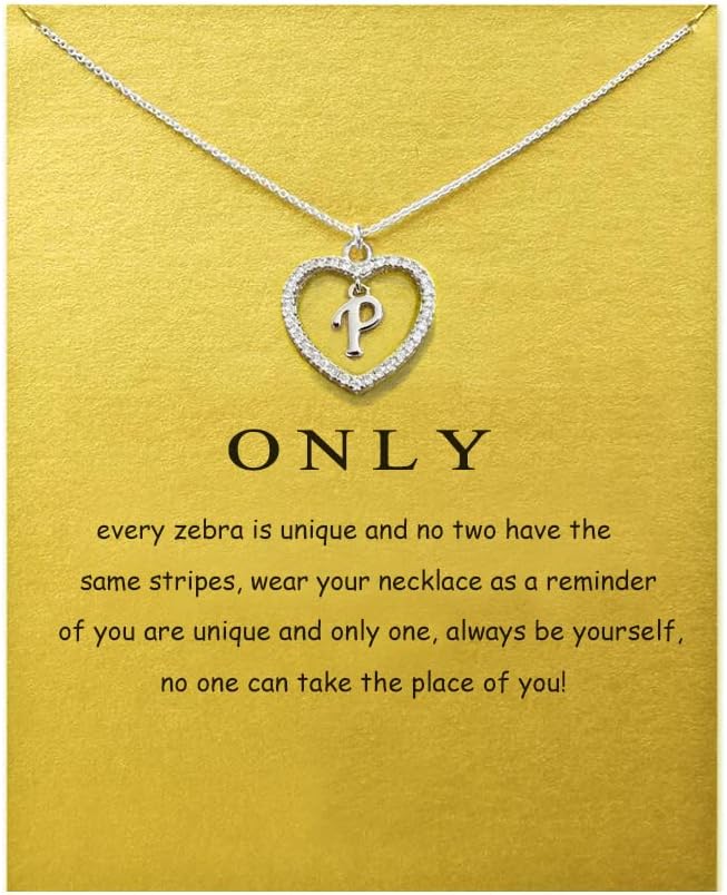 ZYAWPHeart Initial Necklace for Women Personalised Silver Necklace Letter A-Z Name Pendant a Necklaces CZ Jewelry Message Card Gifts for Girls