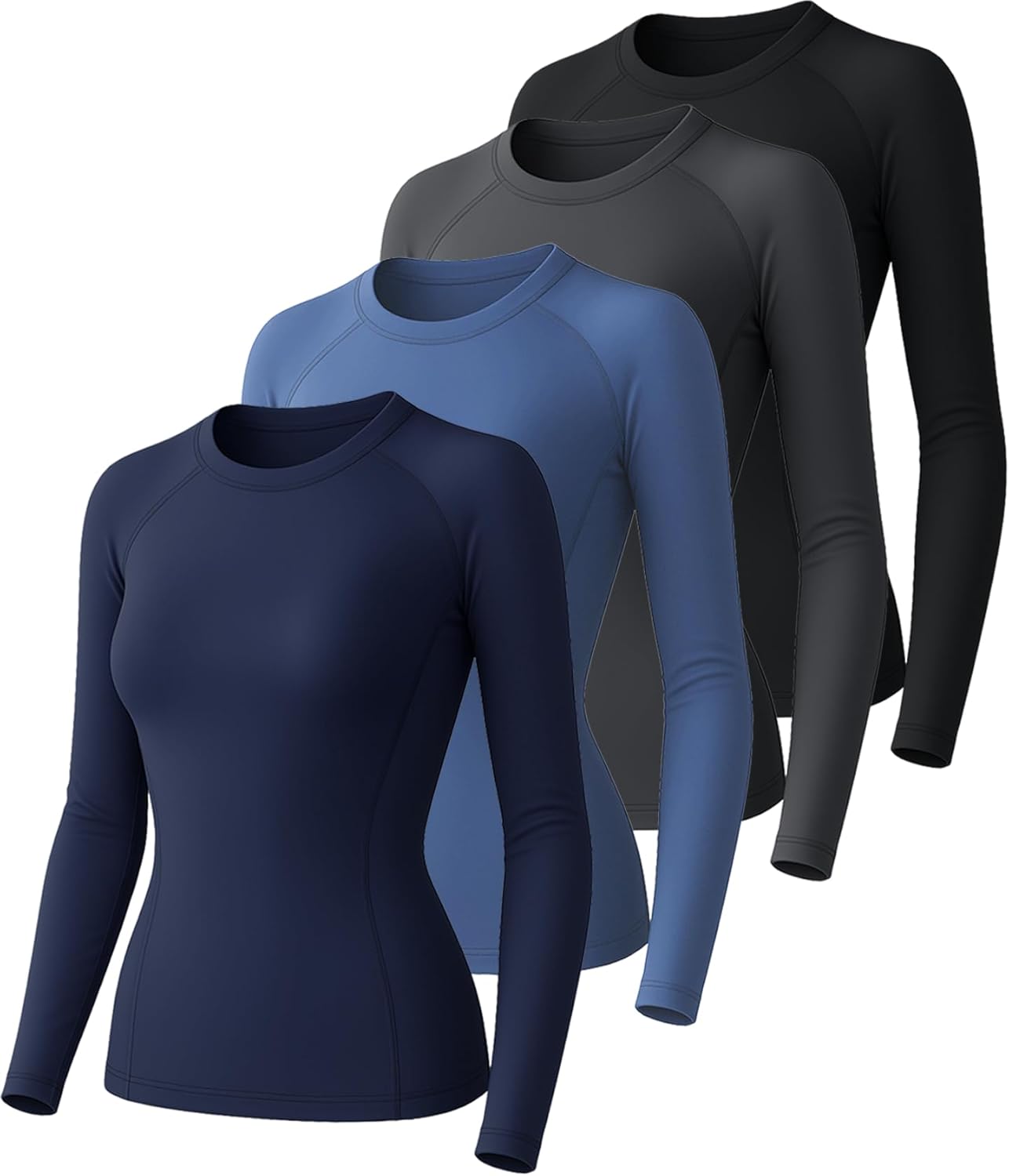 Long Sleeve Compression Shirts Woman's Underscrub Athletic Workout Undershirt Tops Dry Fit T-Shirt for Gym Running