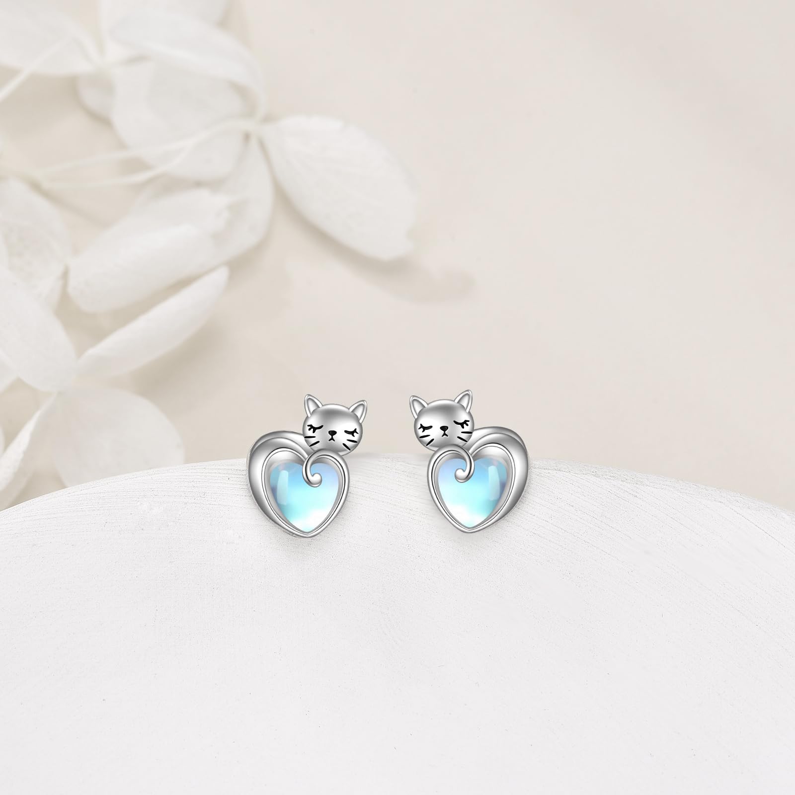 Orecchini con pietra di luna per donne e ragazze, in argento Sterling 925, koala/gatto/gufo/mucca/pipipistrello/maiale, idea regalo per gioielli con pietra di luna