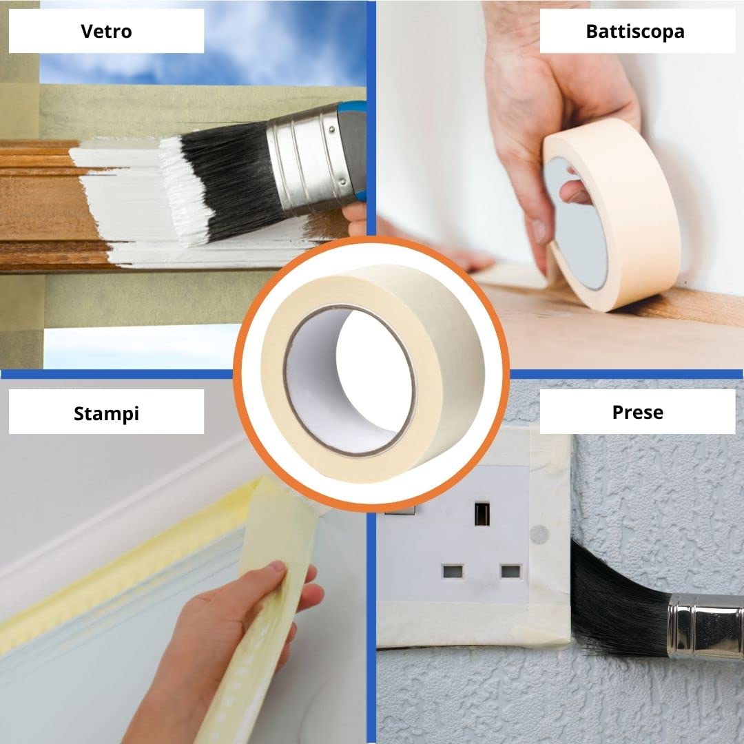 Gocableties - Nastro di carta - 50 mm x 50 m - Per protezione superfici mentre si dipinge - Adesivo privo di solventi - 1 Rotolo