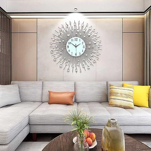 VEZCOS Relojes de pared grandes para decoración de sala de estar 25 pulgadas decoración del hogar reloj de pared de cristal único funciona con pilas