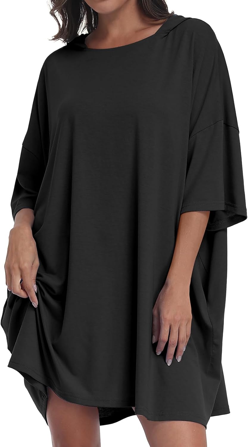 SeSe Code Women's Oversized Moomoo Nightgown with Built-In Eye Mask Summer Nightgowns for Sleeping & Napping Sleepwear - Image 5