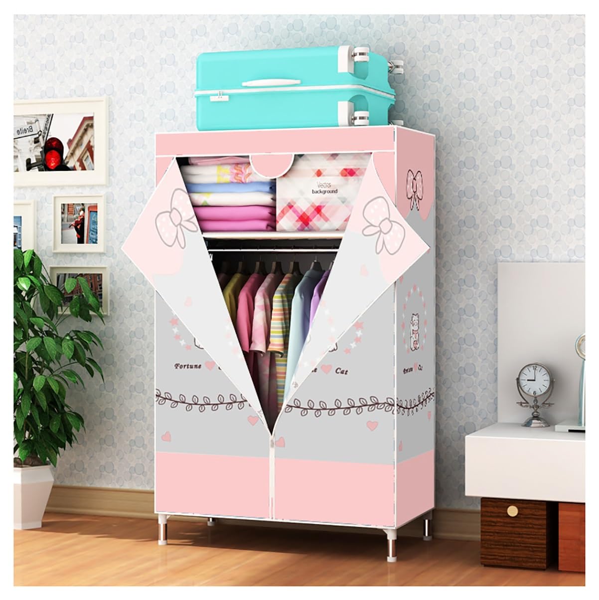 Penderie portable avec tringle de suspension, meuble de rangement vêtements en métal 88cm