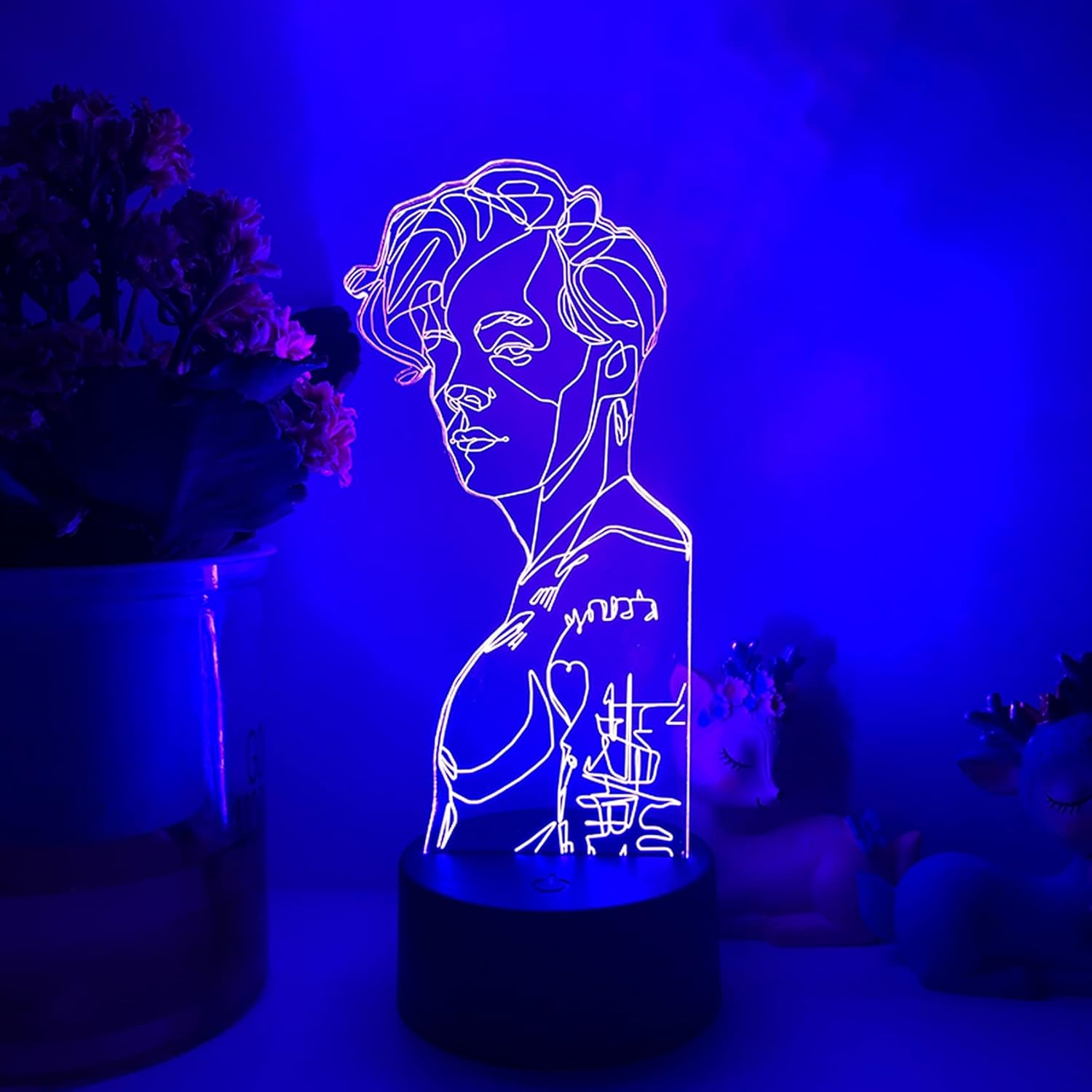 Gevo Apan Luz de noche 3D Anime japonés Ilusión Lámparas de decoración LED Lámpara de Regalo para fanáticos Luz de dormitorio Sensor táctil LED Lámpara de escritorio (Base negra)