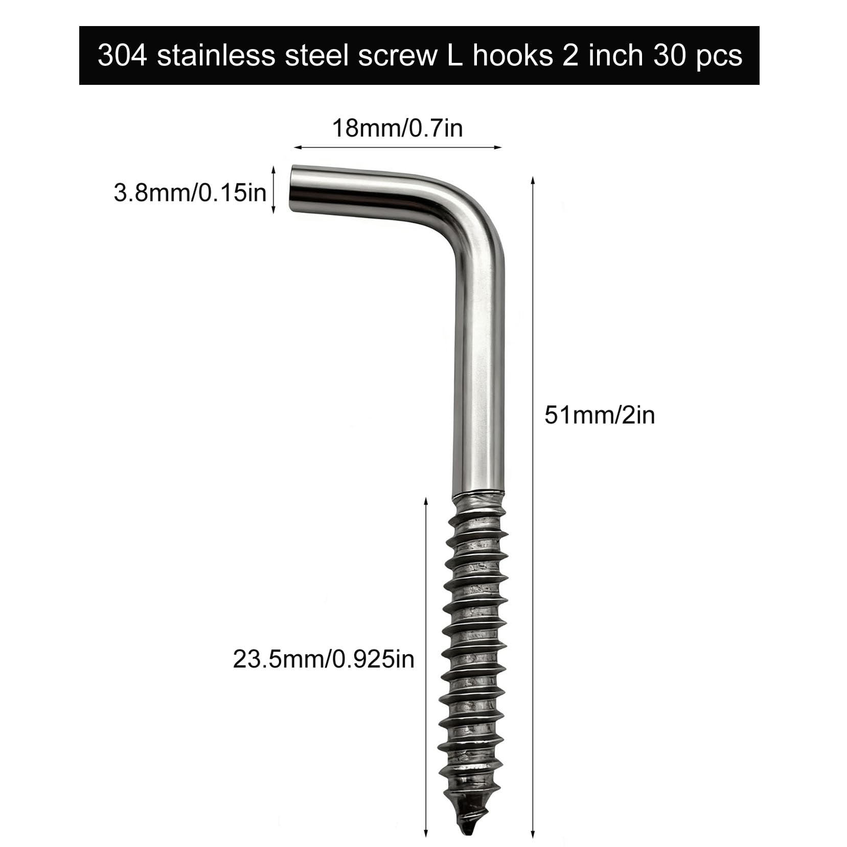 Stainless Steel Screw-In Hooks - 30 Pcs -2