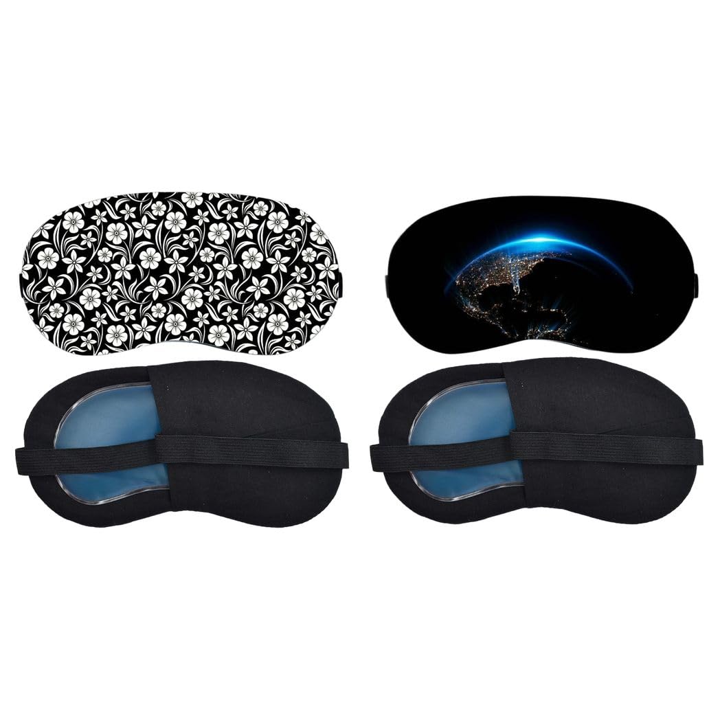 Aoxeria Monochrome Floral Pattern, Blue Earth Horizon Sleeping Mask Combo, Soft Comfortable Light-Blocking Eye Cover for Women, Men & Kids, Reusable Blindfold for Night Sleep, Nap, Travel (Pack of 2)-image-37