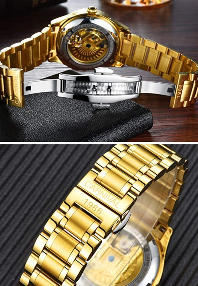 MASTOP Herren-Armbanduhr, automatisch, mechanisch, Edelstahl, Diamant, leuchtend, Saphir, klassisch, schlicht, Kleid