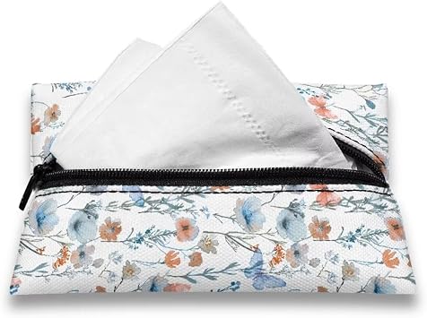 Floral Print Reusable Tissues Purse Pocket PortableTissue Holder Fabric Travel Tissue Pocket Small Zipper Enclosed Tissue Packs Purse Pouch for Coins Office Home Shop Car