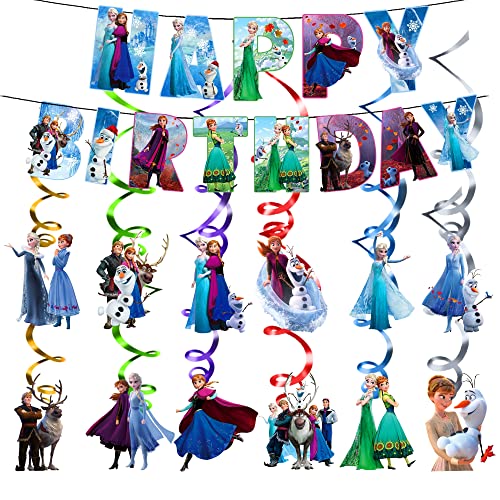 Frozen Party Decorations, Frozen Theme Happy Birthday Banner Hanging Swirl Party Supplies For Boys And Girls Children #TOP5
