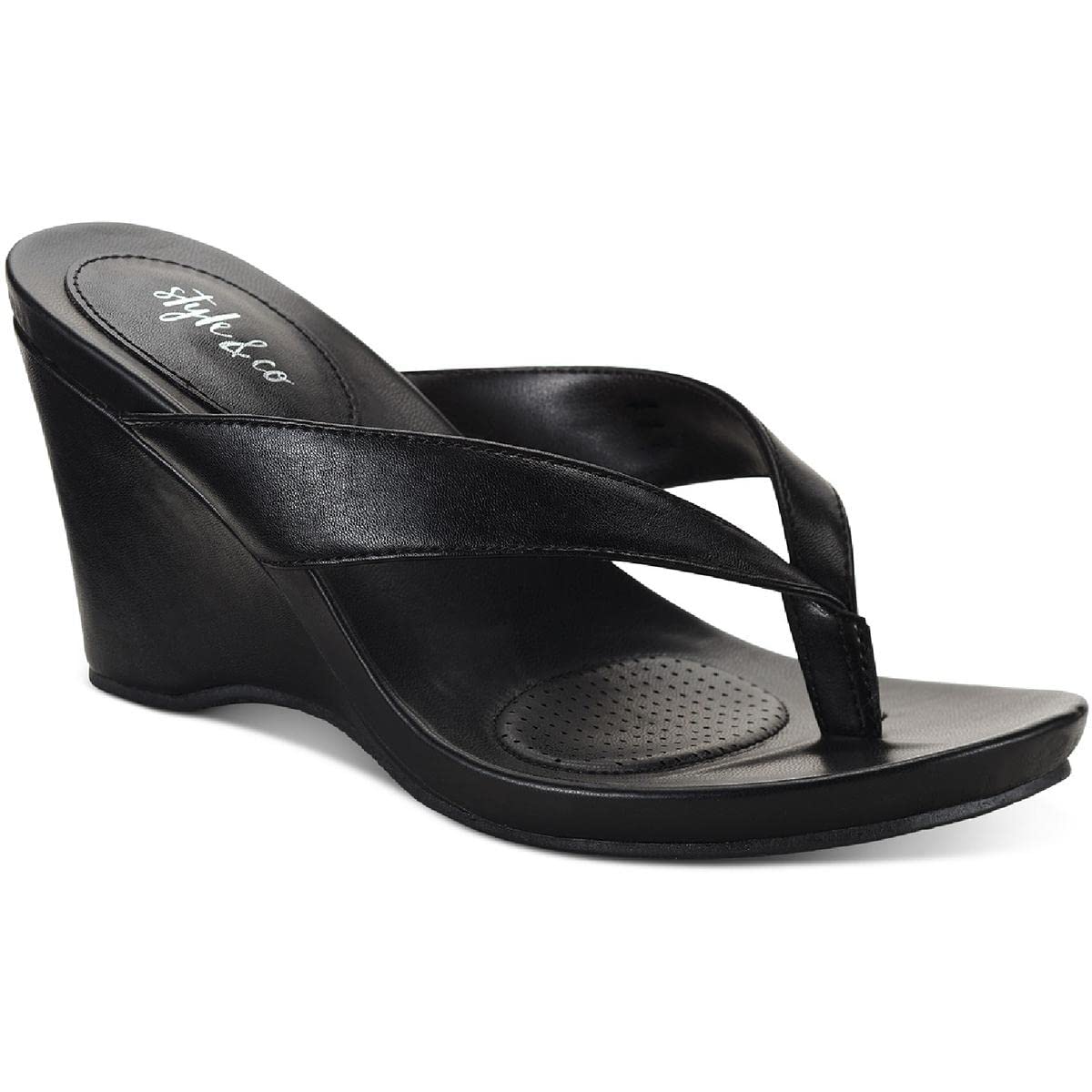 Style & Co. Womens Chicklet Faux Leather Open Back Thong Sandals