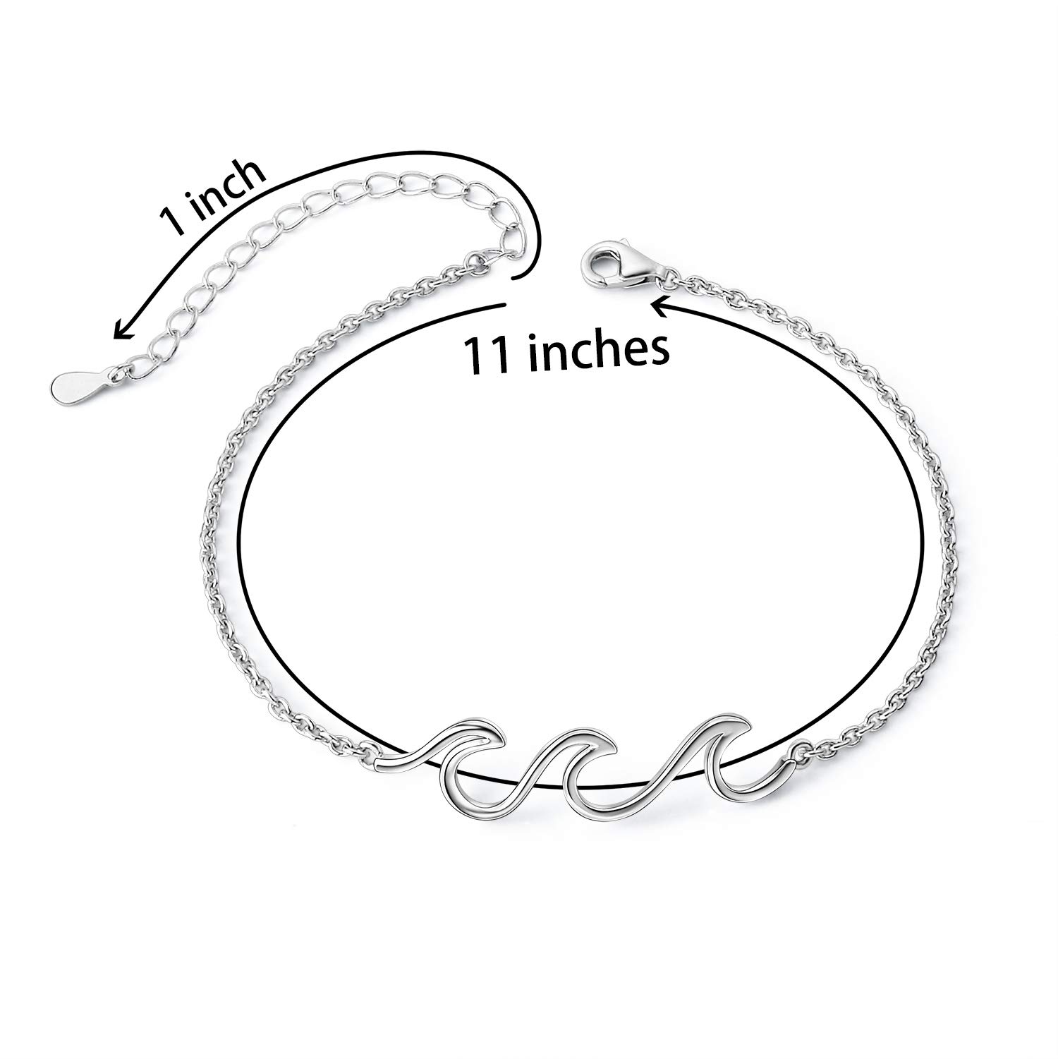 Tobillera ondulada para mujer, plata de ley 925, ajustable, con diseño de estrella de mar, mar, mar, mar, pulsera de tobillo