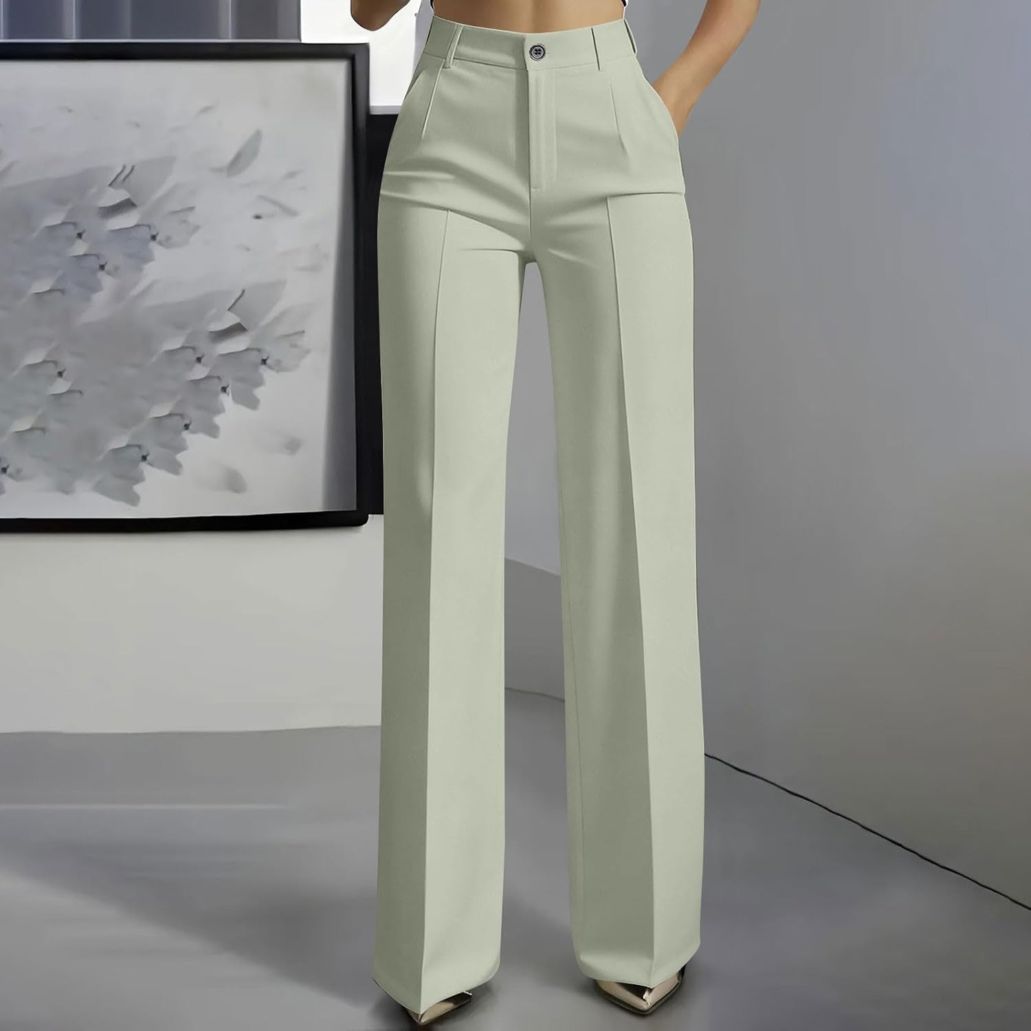 Dress Pants Women Wide Leg Work Pants Trendy Dressy High Waisted Business Casual Trousers Slacks with Pockets