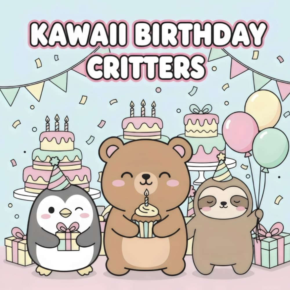 Kawaii Birthday Critters: A Cute & Easy Coloring Book for Kids with Adorable Animal Celebrations