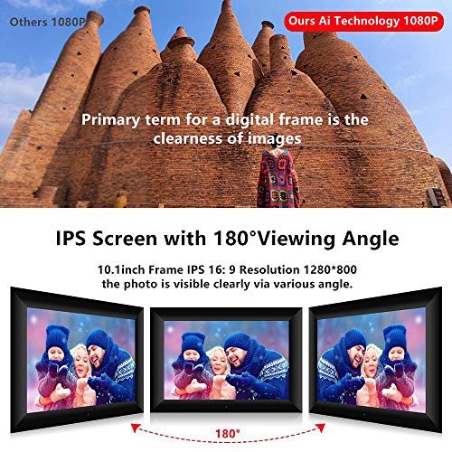 Marco De Fotos Digital De 10 Pulgadas, Pantalla LCD IPS De Alta Definición, Conexión WiFi, 16 GB De Almacenamiento, Rotación Automática Y Compatible con Tarjetas Mic