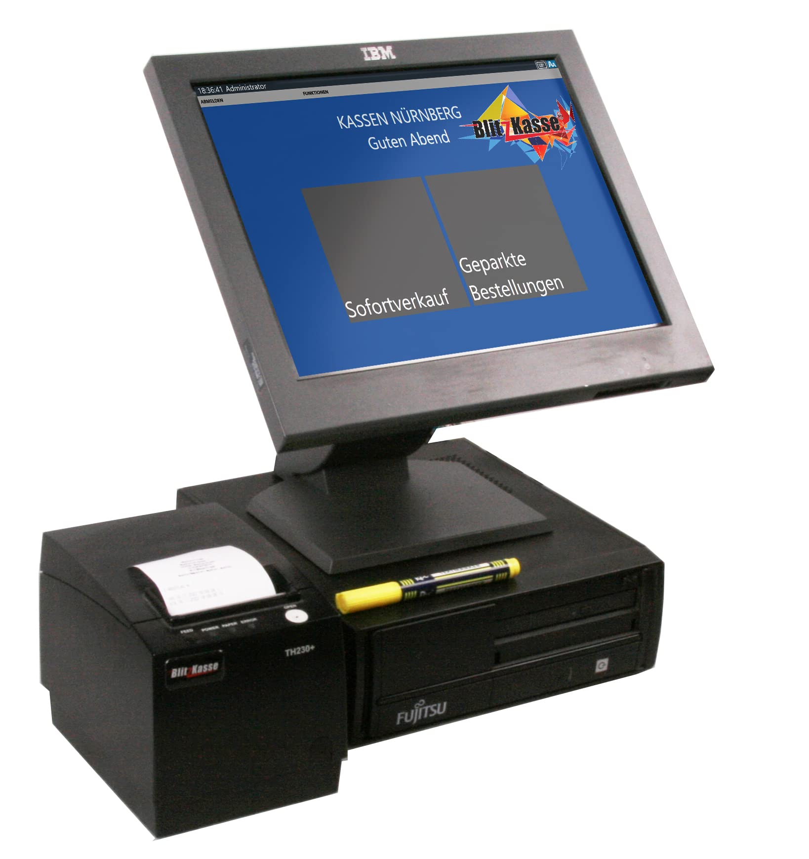 15" Kassensystem für Handel und Imbiss mit Touchscreen, Bondrucker und BlitzKasse Handel Software – ohne ABO – TSE-konform (TSE-Modul erforderlich)