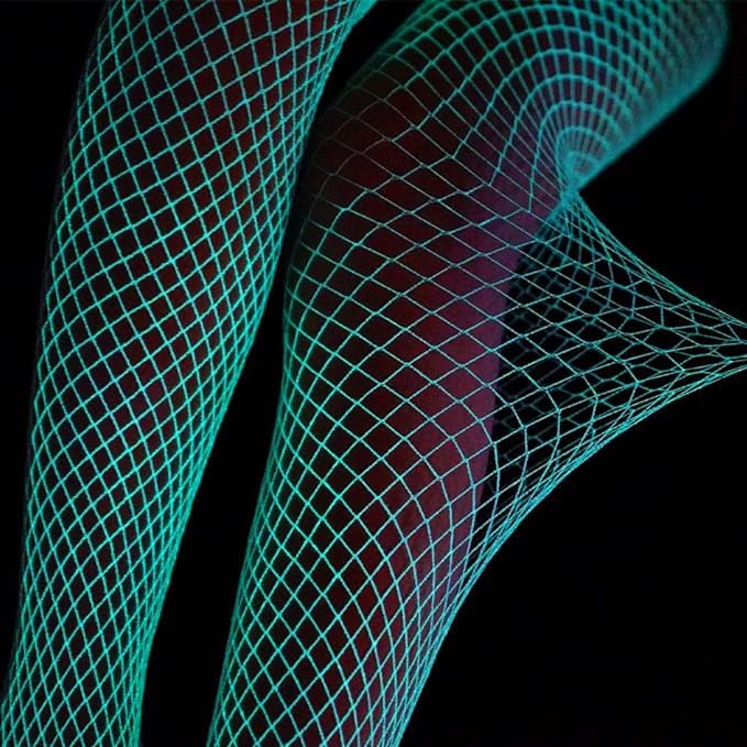 Aimery Glow in the Dark Fishnets Stockings, High Waist Tights Party Stockings for Womens，rave outfits for women，sexy，Neon Glow Fishnet Socks3