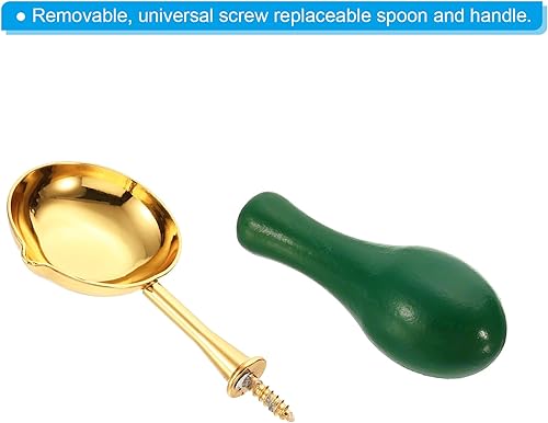 Miniatura 79 de PATIKIL Cuchara de sellado de cera de 4 pulgadas, 3 cucharas de fusión de sellado de cera de latón, mango de madera vintage para sellos, sobre, Azul