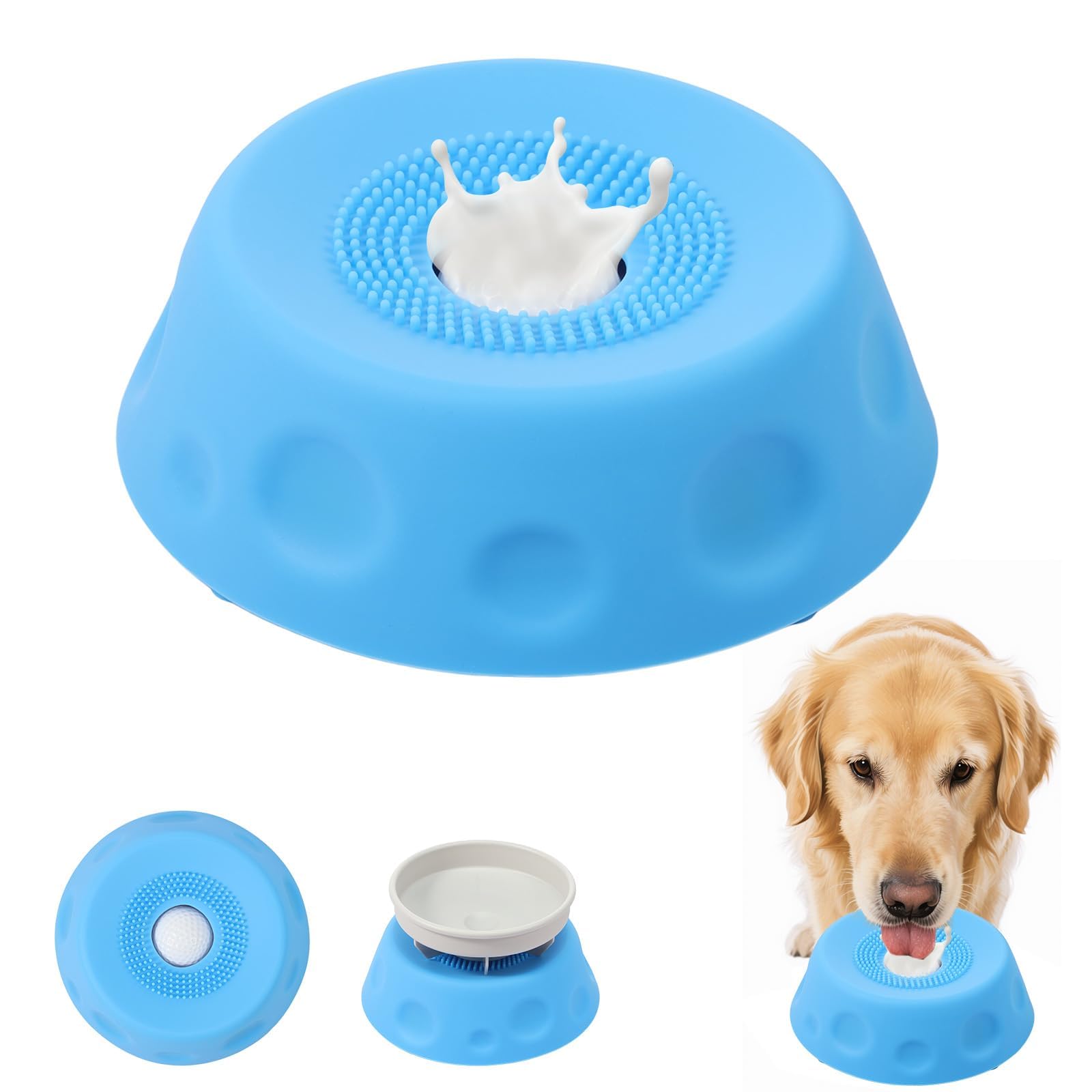 2026 New Slow Feeder Lick Bowl with Rolling Ball – Spill-Resistant Bone Broth & Yogurt Dispenser Toy for Puppy, Small, Medium, and Large Dogs & Cats (Post-Op Nutrition Aid) (Blue)