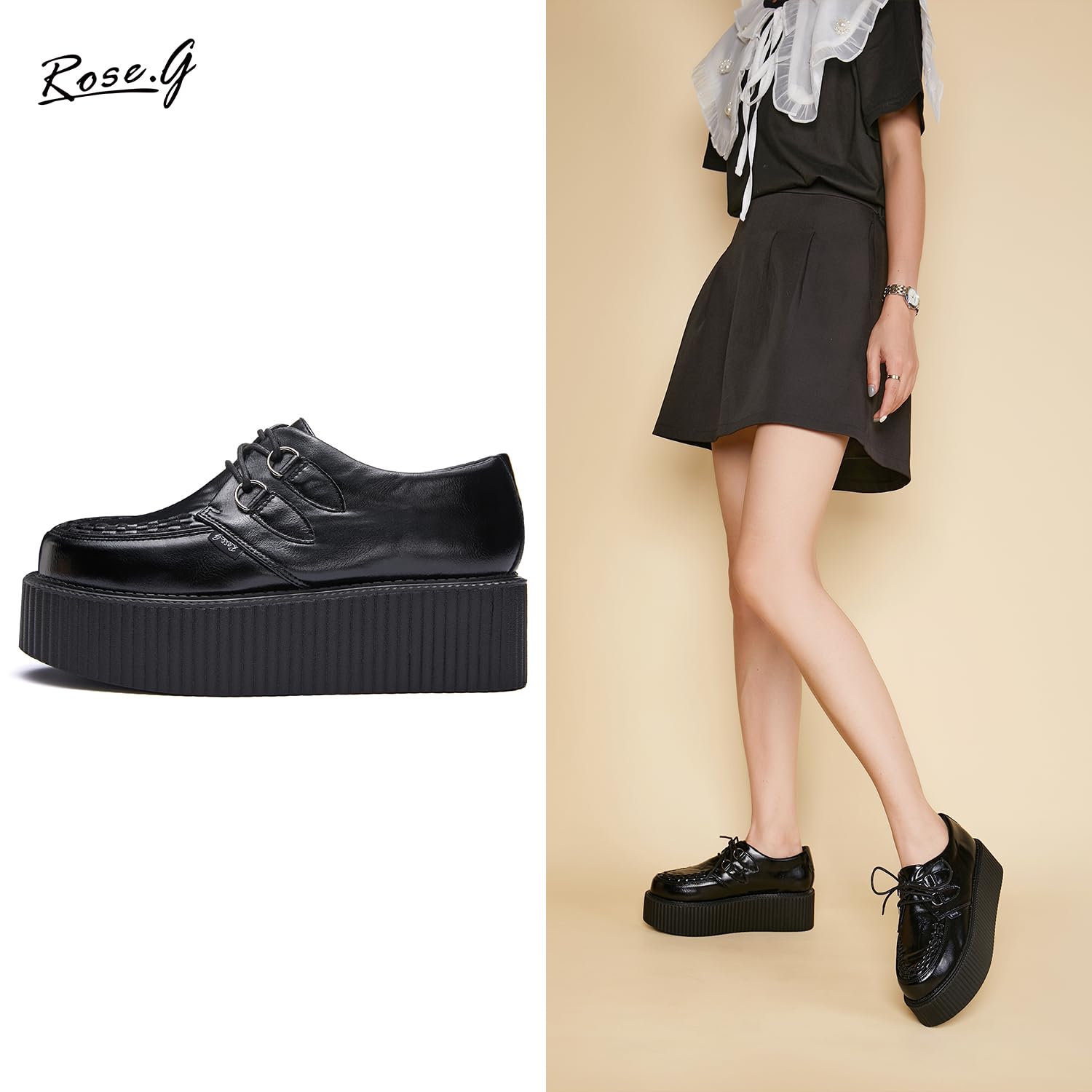 RoseG Creepers Chaussures richelieu plates en cuir Oxford pour femme
