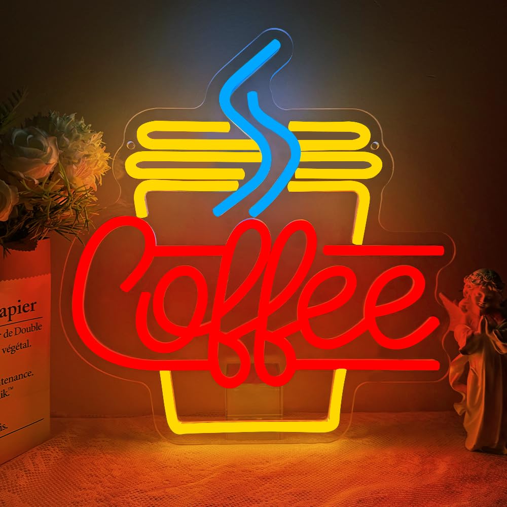 Coffee Neon Schild,Kaffee LED Schild für Büro Geschäfte Restaurants Home Bar Coffee Shop/Station Party Club,Kaffee Dimmable Leuchtschild Geschenk für Lady Männer Ladenleiter USB Powered（12.6