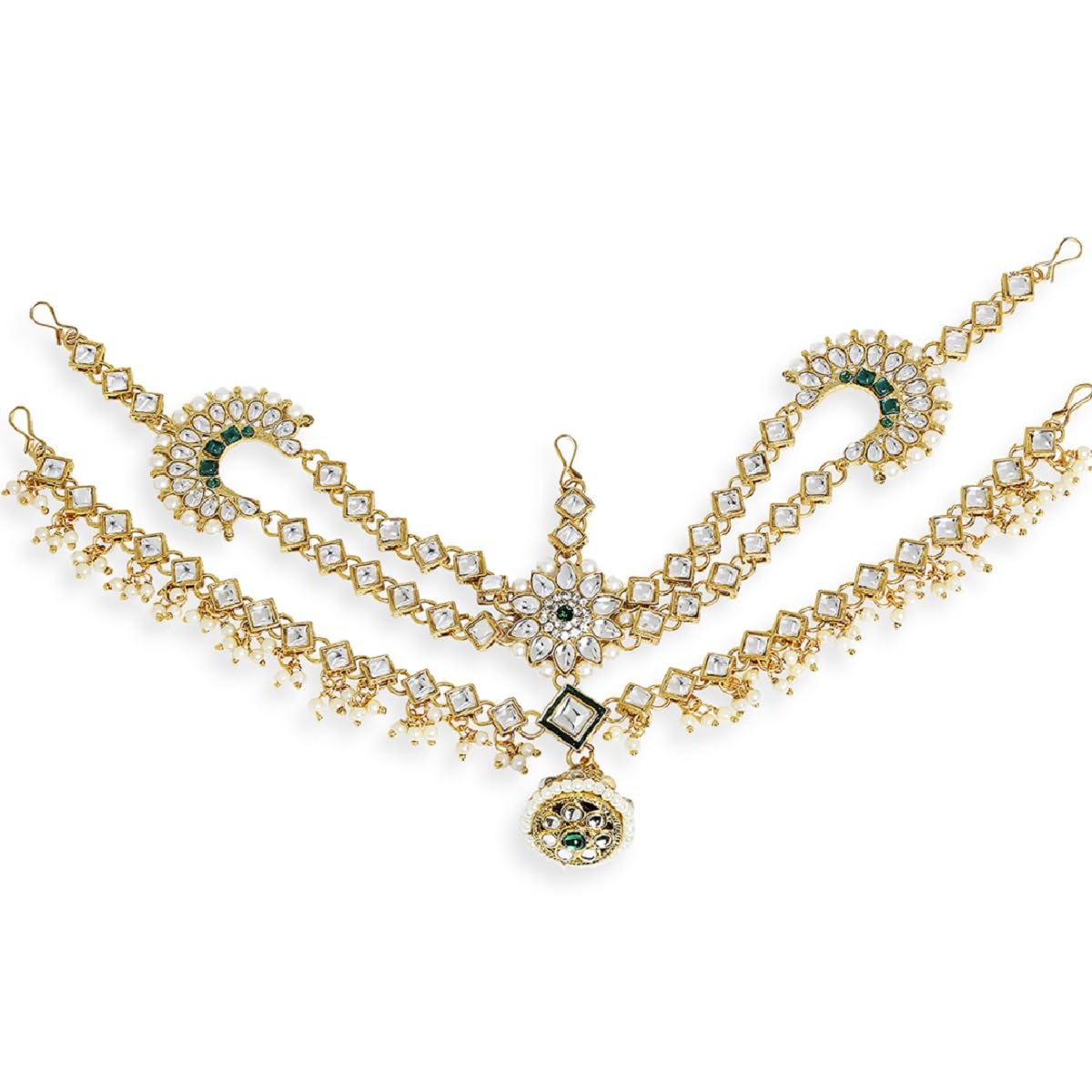 OOMPH Jewellery Gold Tone Kundan and Pearls Traditional Wedding Bridal Borla Sheeshphool Maangtikka Matha Patti For Women & Girls Stylish Latest (DDP19_AMR3) (B0BMQG6TZW) Amazon Price History, Amazon Price Tracker