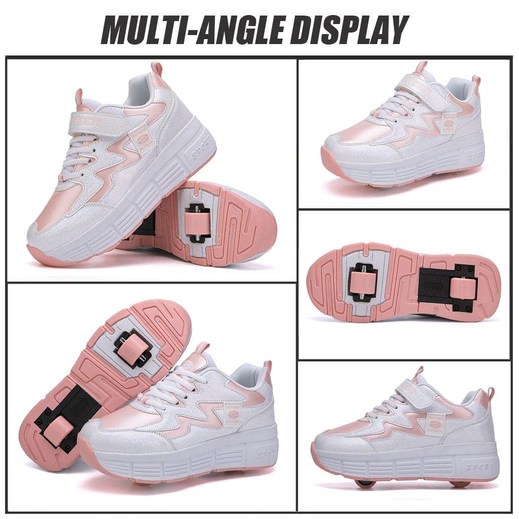 Sneakers Mit Rollen Mädchen Junge Mode Rollenschuhe Skateboard Schuhe Rollen Schuhe Sportschuhe Laufschuhe Mit Automatisch Verstellbares Räder Geeignet Für Erwachsene Und Kinder,Pink-36