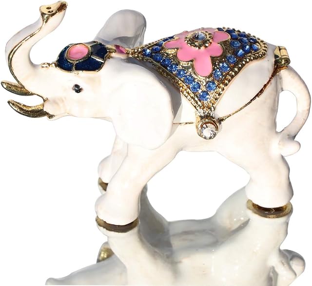 White Elephant Ring Holder Trinket Box Animal Figurine Collectible Large Jewelry Box