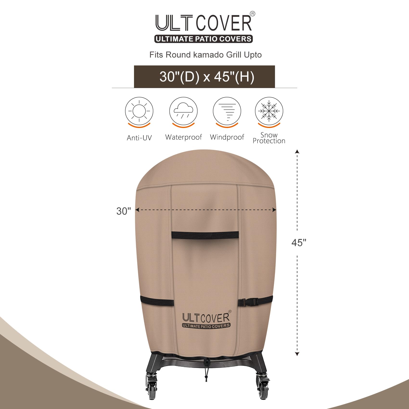ULTCOVER Kamado Joe Waterproof Outdoor BBQ Cover For 18" Big Green Egg Charcoal BBQ And Other Round Smokers Up To 30" Diameter X 45" High