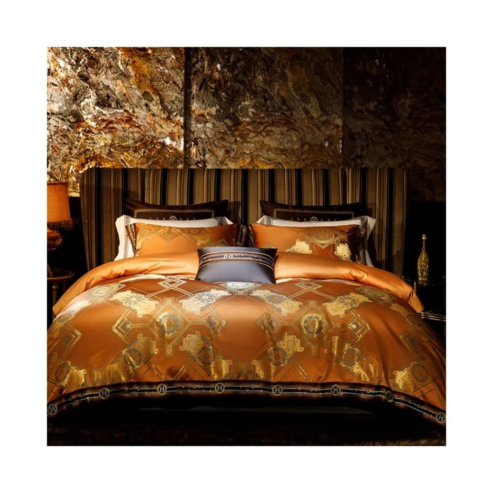 Housse de couette 1200TC coton égyptien anti-froissement parure de lit jacquard orange luxe