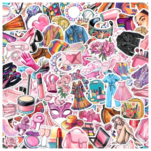 108Pcs Beauty Fashion Makeup Stickers for Girls and Women Vinyl Waterproof Decals Laptop Phone Scrapbook Journal Cute Cosmetic Accessory Themed Sticker Pack Skateboard