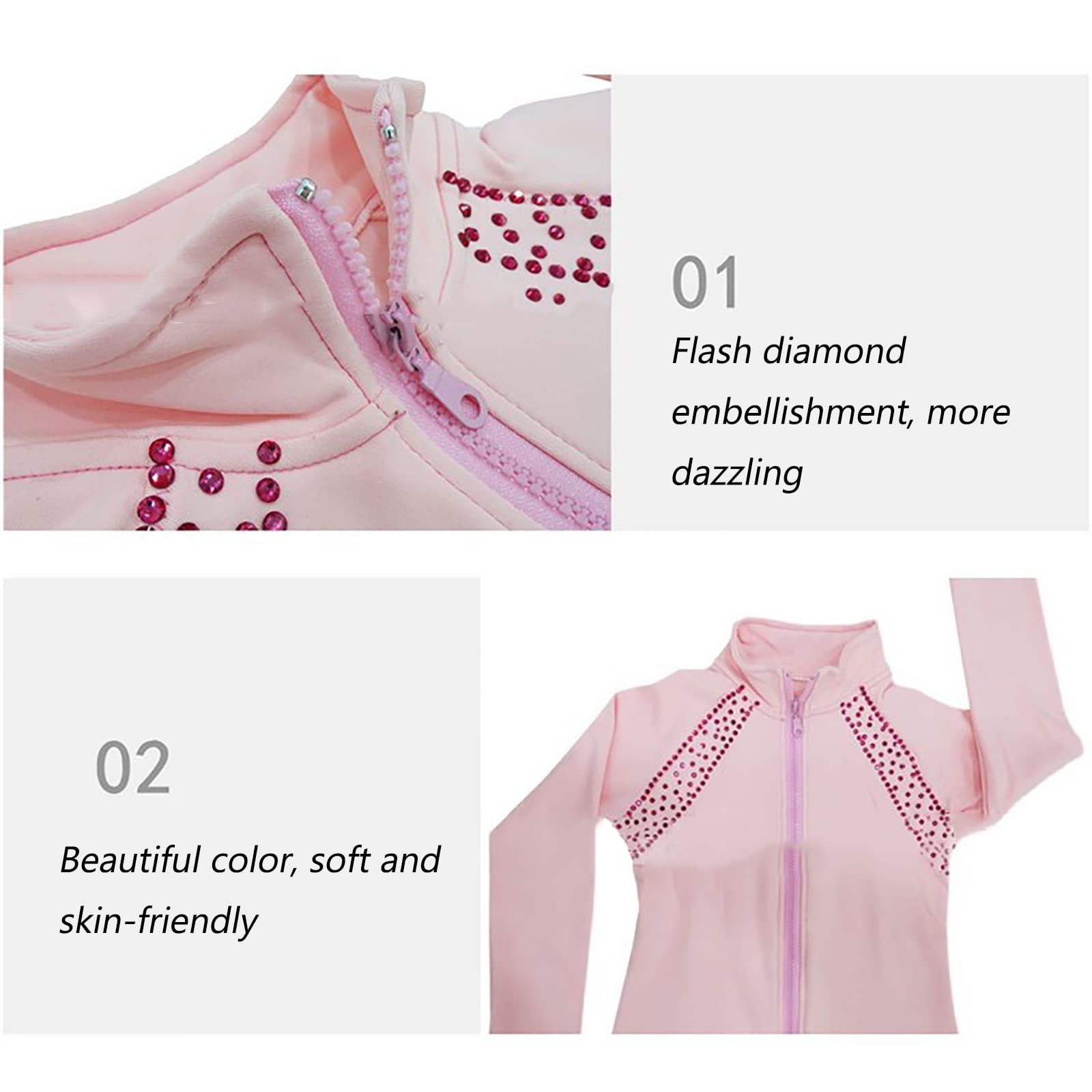 Brillante Trajes de Patinaje Artístico Chaqueta y Pantalones para Niña Mujer Trajes Entrenamiento de Patinaje sobre Hielo Cálido Profesional(Size:M,Color:Rosa)