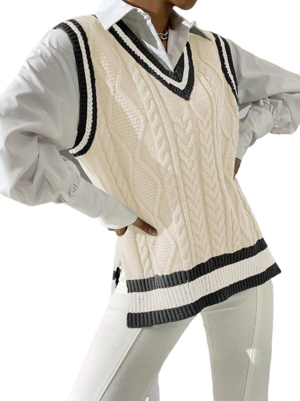 Women Fall Trendy Casual Colorblock Knit Sweater Vest Tops Sweater Vest Top