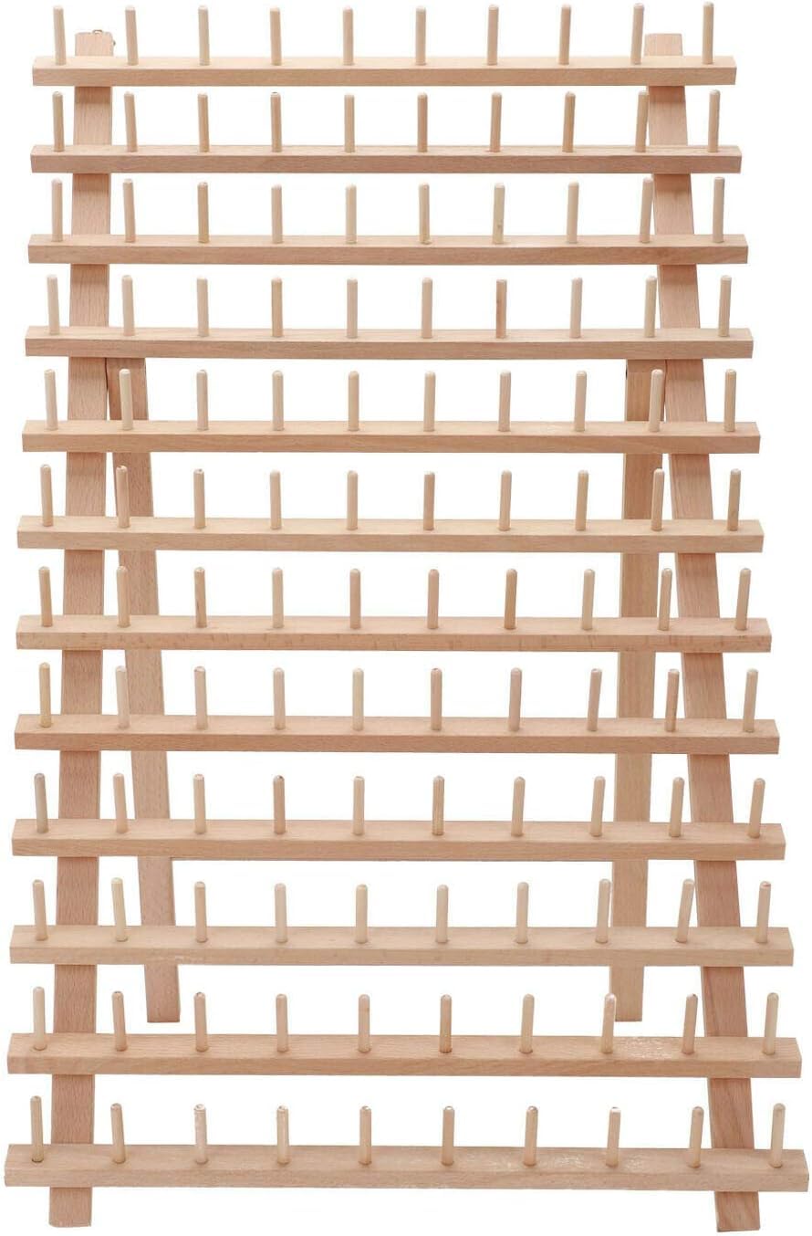 M.J COMFY-LIFE 120 Spools Wooden Thread Rack,Thread Holder Organizer with Hanging Hooks for Sewing Quilting Embroidery Hair-braiding (120 Spools Beige)