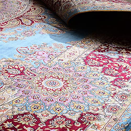 RUG 6'x9 'Klassieke Perzische medaille-stijl handgemaakte zijden tapijten in blauw, paars en rood gebruik voor woonkamer… - Afbeelding 5