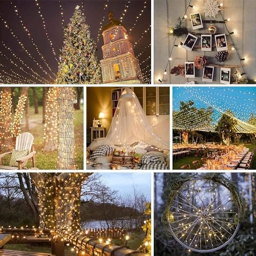 NEXVIN 2 Luci Natale Esterno Solare 20M 200 LED, Catena Luminosa Esterno Solare Impermeabile 8 Modi, Luci Natalizie da Esterno Energia Solare Decorative per Albero Giardino Natale Patio Bianco Caldo