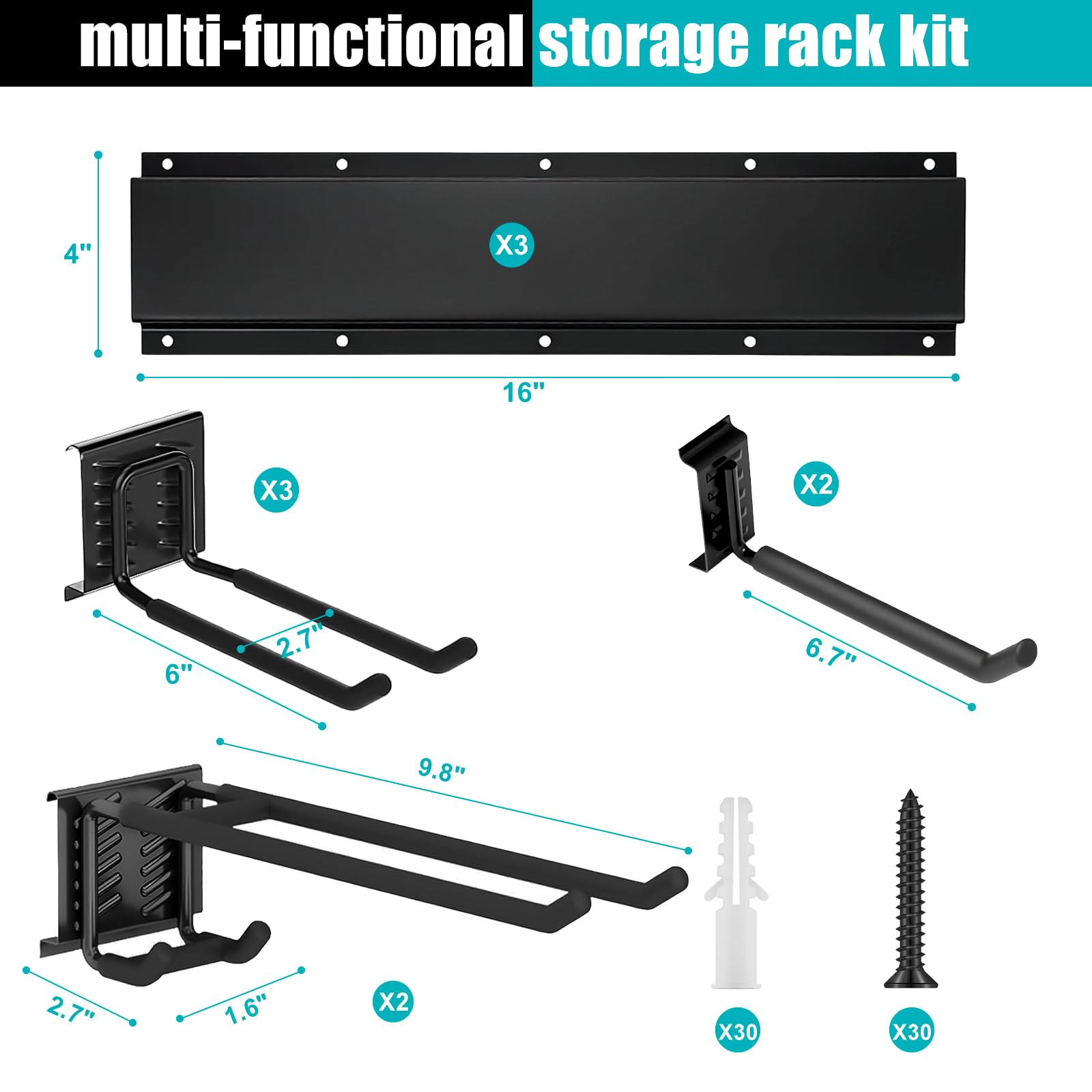 Garagen-Organisation, Wandhalterung, Werkzeugregal, 162 cm, 280 kg, robust, verstellbar, 10 Haken, Gartenwerkzeughalter, rostfreie Haken zum Aufhängen, Aufbewahrung für Schaufel, Rechen, Besen