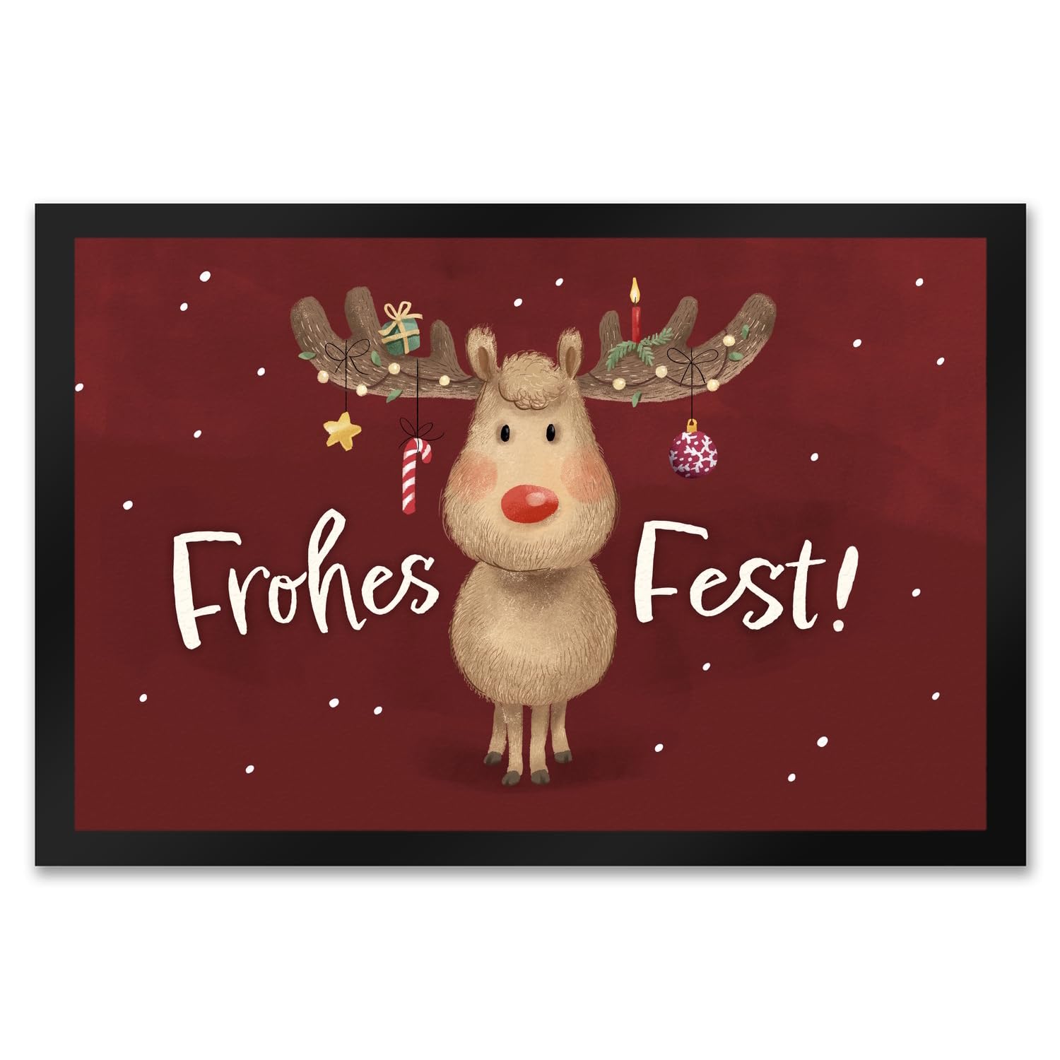 speecheese Frohes Fest Rentier mit Weihnachtsschmuck Fußmatte XXL in 50x75 cm eine Festliche Fußmatte XXL in 50x75 cm zur Weihnachtszeit Weihnachtliche Fußabtreter REH Türmatte für Frauen