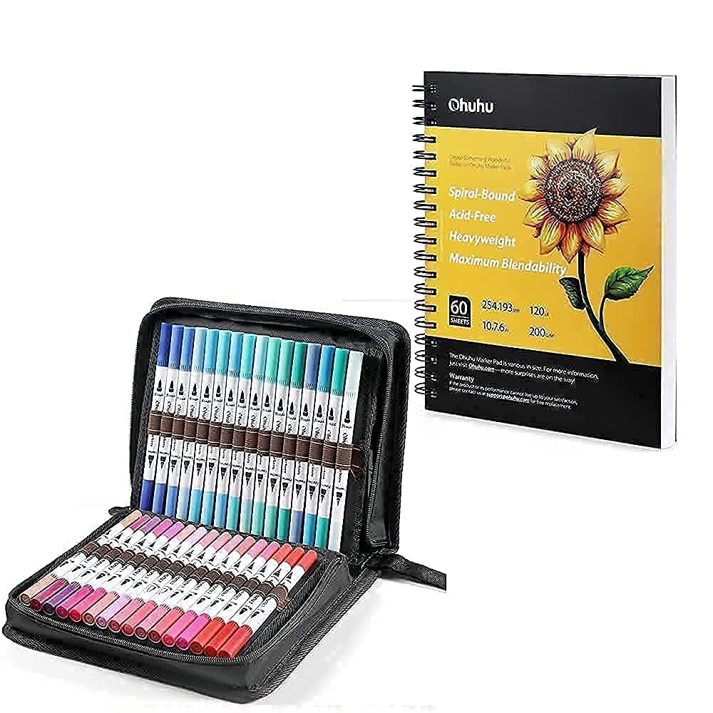 100 Colors Art Markers Set, Ohuhu Dual Tips Coloring Brush Fineliner Color Marker Pens+Ohuhu Marker 