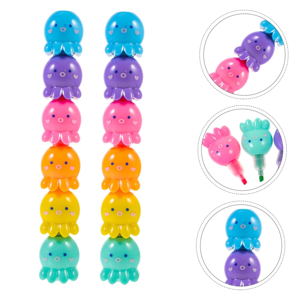 Operitacx 2 Set Evidenziatori Mini Polpo Colorati Impilabili Penne Fluorescenti per Scrittura e Cancelleria Scuola Ufficio