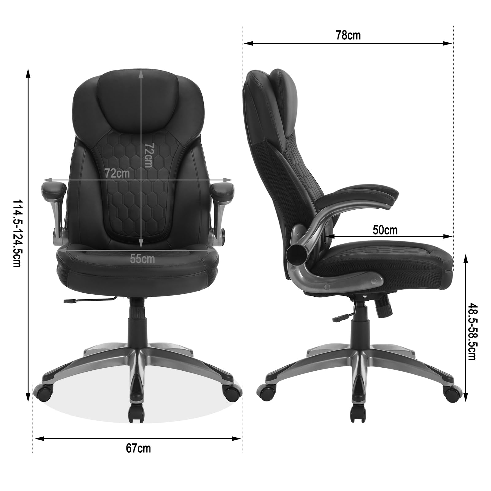 WOLTU Bürostuhl 200kg, Schreibtischstuhl, Chefsessel Kunstleder, Schwarz | Breite Sitzfläche, Dicker Breiter and Winkeleinstellbar, mit hochelastischem Schaumstoff